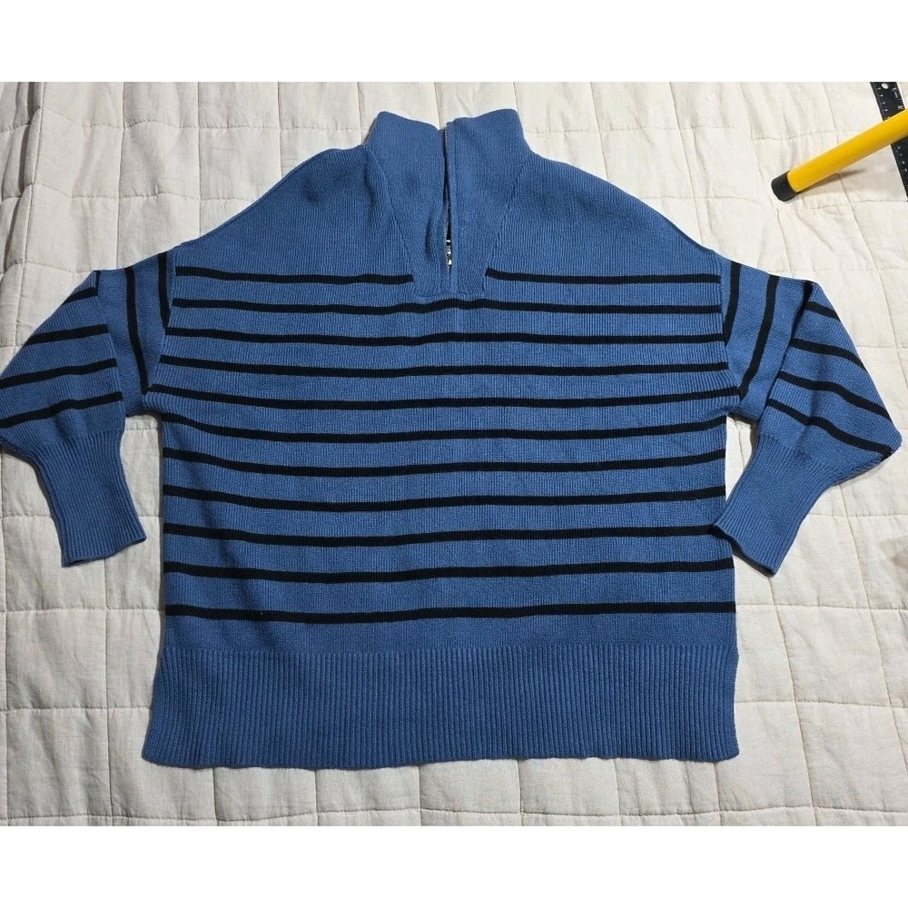 Zesica Women's Small Sweater 1/4 Zip Blue Stripe